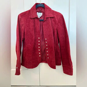 Live a Little Womens Jacket Red Leather Suede Snap Front Pockets Lined Size S